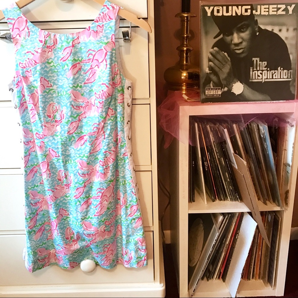 Lilly Pulitzer Holy Grail Lobstah Roll Dress Shift Lobster Fish Print Sleeveless